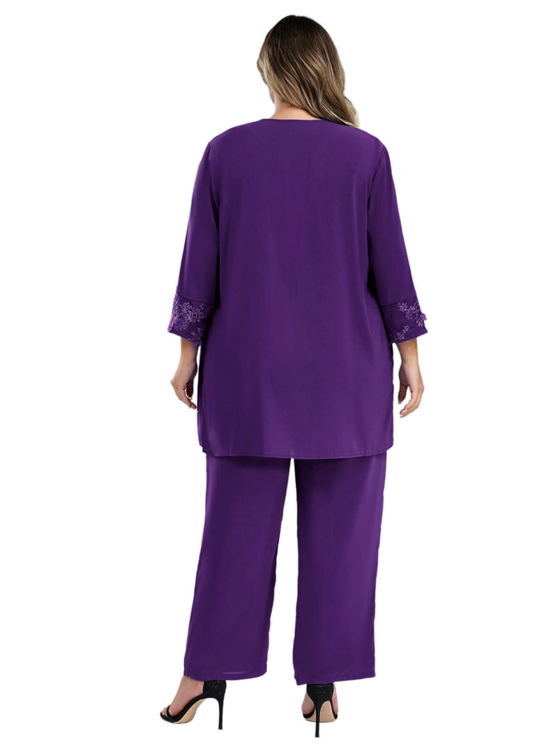 purple mother of the bride dresses plus size Cicinia Lilac Dress Long Appliques Lace Chiffon Ankle Length V-neck and memorable celebrations where you want to look and feel your absolute best. YONGHS Women's 3 Pieces Mother