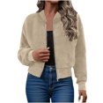 thumbnail image 2 of ClodeEU Women Cropped Fleece Jacket,Long Sleeve Faux Fuzzy Zip Up Plush Jacket Coat With Pockets Beige,Womens Plus M, 2 of 9