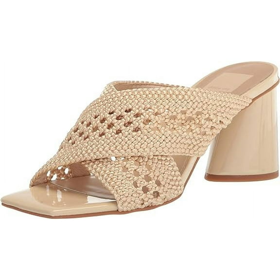Dolce Vita Patch Vanilla Woven Slip On Squared Open Toe Block Heeled Sandals (Vanilla Woven, 5)