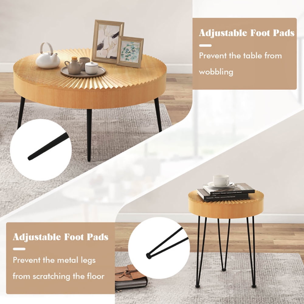 Finihen Coffee Table, Wooden Coffee Table, 2 Set of Wooden Coffee Table with Metal Legs and Adjustable Foot Pads, for Living Room, Reception Room, Natural Finihen Coffee Table, Wooden Coffee Table, 2 Set of Wooden Coffee Table with Metal Legs and Adjustable Foot Pads, for Living Room, Reception Room, Natural