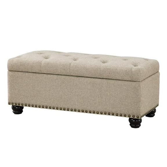 Pemberly Row 18" Upholstered Fabric Storage Ottoman Bench in Beige