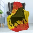 thumbnail image 4 of Spanish Soft Flannel Fleece Blanket, Bull Silhouette on Spanish Flag Grunge National Elements Paint Stains, Cozy Plush for Indoor and Outdoor Use, 60" x 80", Vermilion Yellow Umber, by Ambesonne, 4 of 5