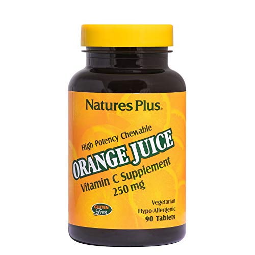 NaturesPlus Orange Juice Chewable Vitamin C - 250 mg, 90 Vegetarian Tablets - High Potency Immune Support Supplement, Antioxidant - Gentle On Stomach - Gluten-Free - 90 Servings
