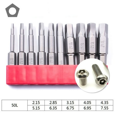 

BAMILL 10Pcs/Set 50mm Pentagonal Screwdriver Magnetic 1/4Inch Hex Shank 2.15-7.35mm