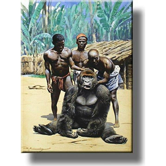 Villagers and Gorilla Picture on Stretched Canvas, Wall Art Décor, Ready to Hang!