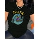 thumbnail image 1 of 1pc Women'S Casual Crew Neck T-Shirt with Cellfie Print, Polyester Knit Fabric, Medium Stretch, All-Season Short Sleeve Top, Fashionable and Comfortable Summer Tee for Ladies, 1 of 8