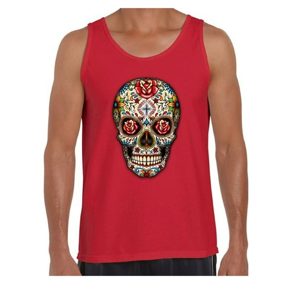 Awkward Styles Rose Eyes Skull Tank Top for Men Sugar Skull Tank Men's Day of the Dead Muscle Tank Dia de los Muertos Gifts for Him Halloween Tank Top Skull Gifts Red Roses Sugar Skull Muscle Shirt