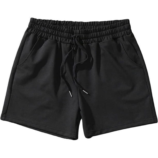 Pantalones cortos con estampado de letras para hombre, cintura con cordón, pantalones cortos de entrenamiento de verano con bolsillos Negro sólido G Negro sólido G Xishao ropa