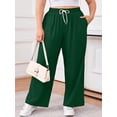 thumbnail image 2 of SHOWMALL Women's Plus Size Wide Leg Pants 1X-5X, Green Relaxed Fit Casual Lounge Pants with Drawstring Elastic Waist and Pockets for Vacation and Weekend Wear, 2 of 10