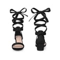 thumbnail image 5 of BLISSFUL STEP Strappy Heels Open Toe Block Heel Lace Up Sandals for Women Royal Black 6.5, 5 of 6