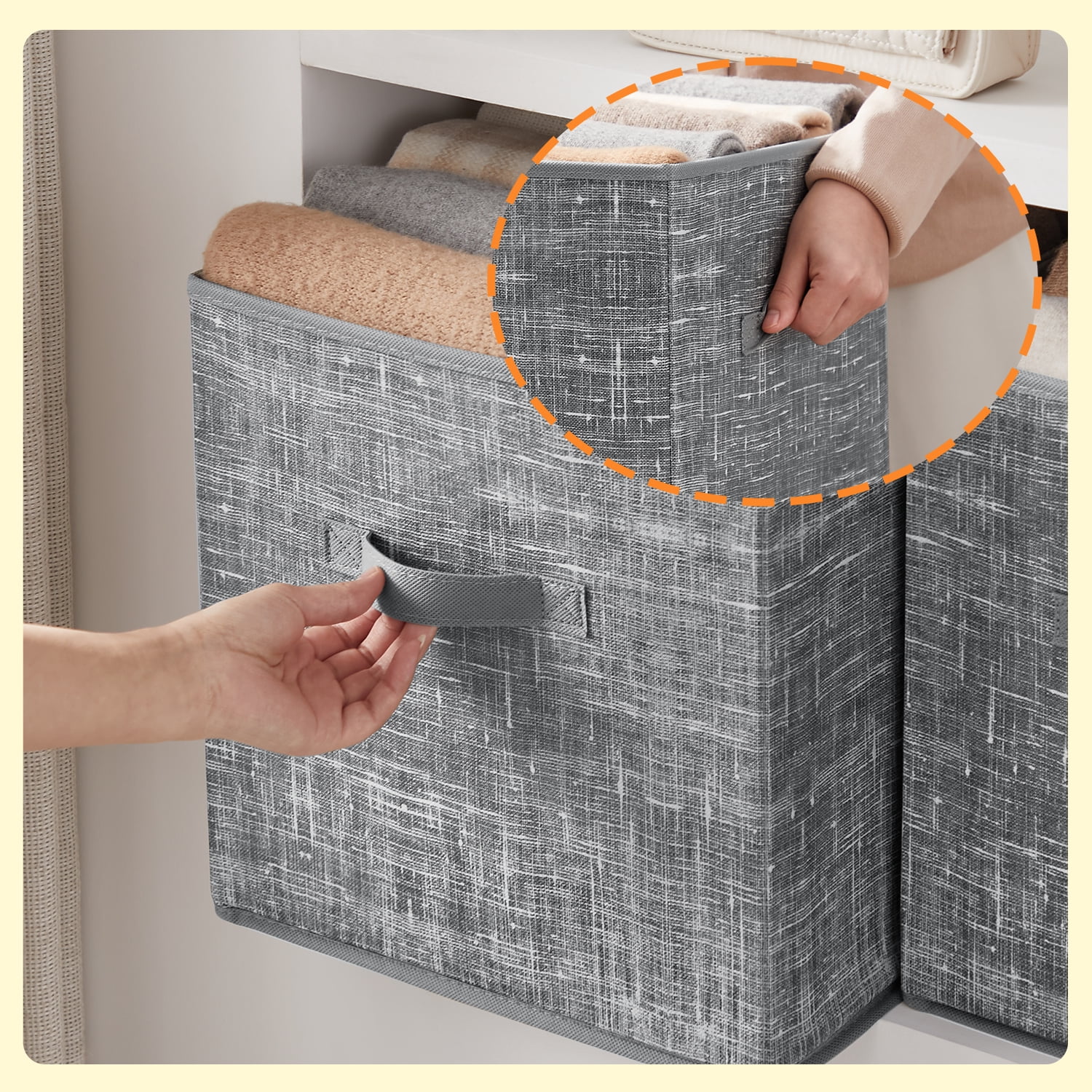 LEDREM Set of 8 Foldable Fabric Storage Cubes, 13" Closet Organizer Bins with Handles for Shelves, Cattail Gray