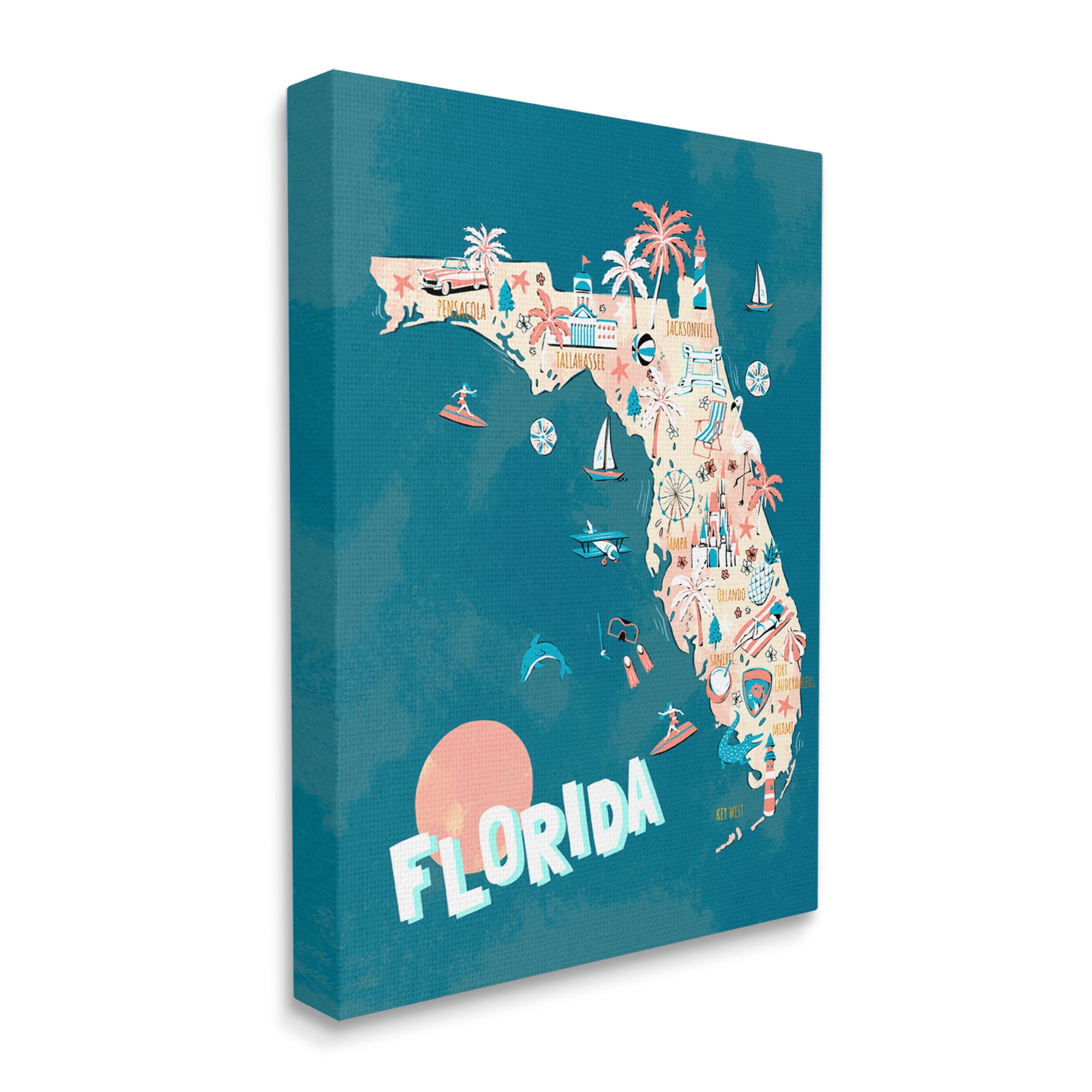Stupell Industries Florida Sunny State Retro Vacation Tourism Vivid Map,24 x 30, Design by Ziwei Li