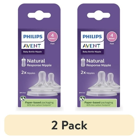(2 pack) Philips Avent Natural Response Nipples, Fast Flow (Flow 4), 2-Pack, SCY964/02