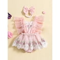 thumbnail image 2 of Bslissey Baby Girls Fly Sleeve Romper Dress Flower Embroidery Lace Trim Jumpsuit with Bow Headband 3M 6M 12M 18M Newborn Infant Sweet Summer A-line Bodysuit Dress, 2 of 9