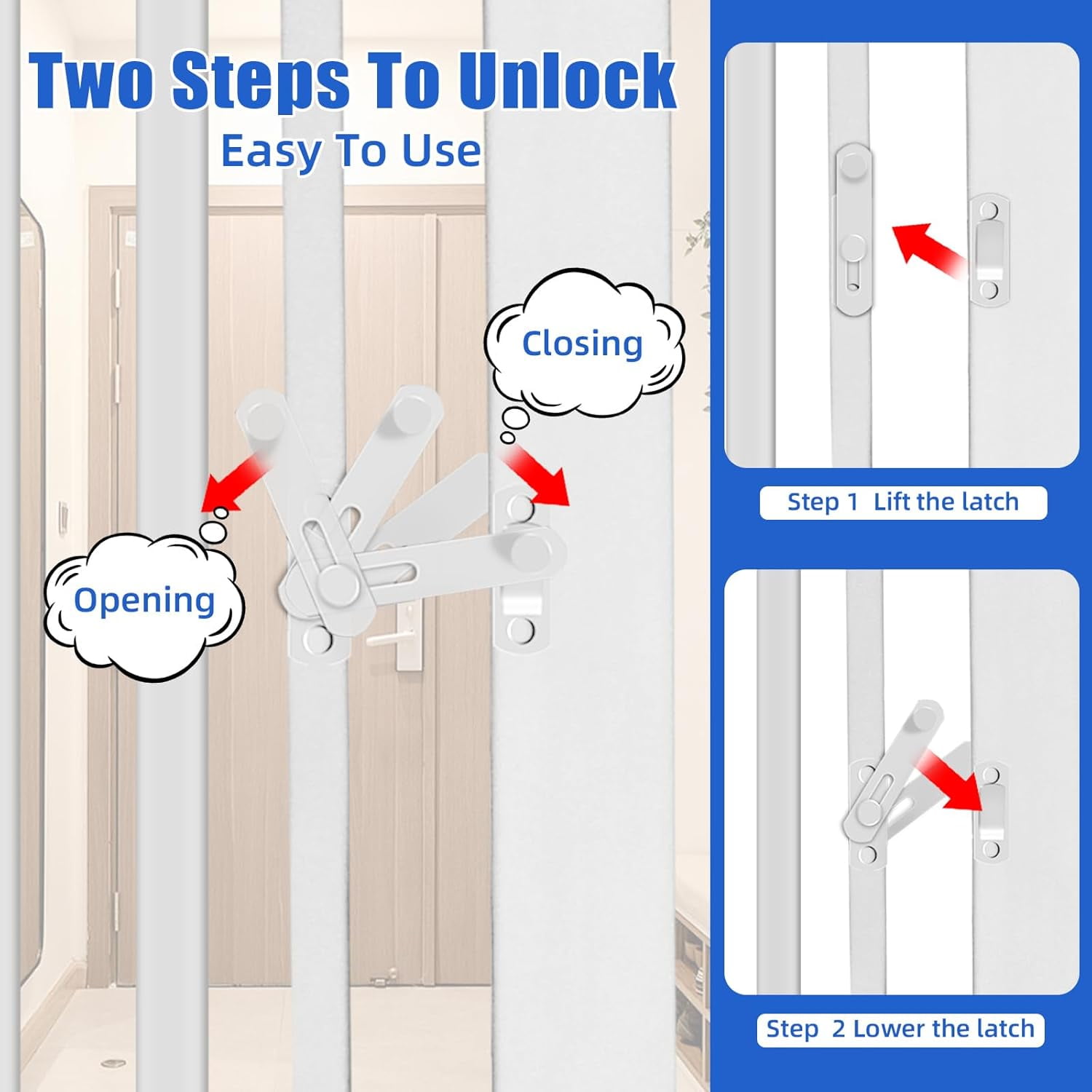 Magicorange Baby Safety Gate 55 inch Extra Tall, 29.92"-43" Extra Wide Pet Gate for Stairs, Doorway, Kitchen, No Drilling Pressure Mount Kit, White