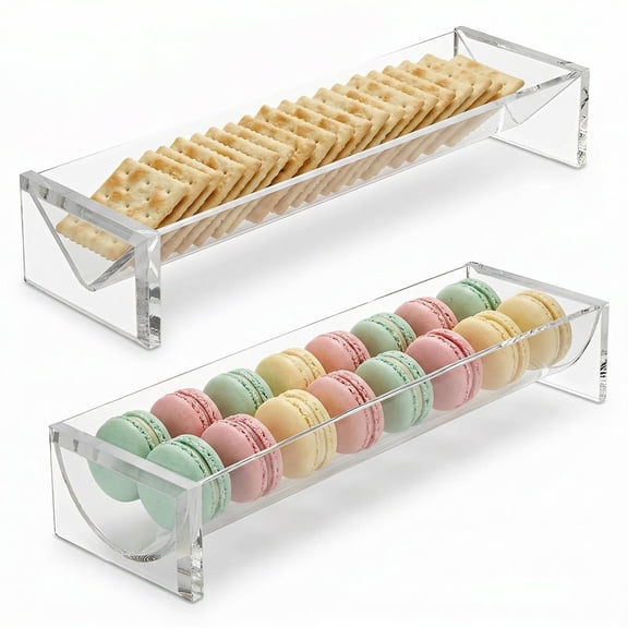 FVKRNYZ 2-Piece Clear Cracker Tray for Serving, Acrylic Cracker Holder Rectangular Biscuit Cookie Display Server Rack for Party & Holiday