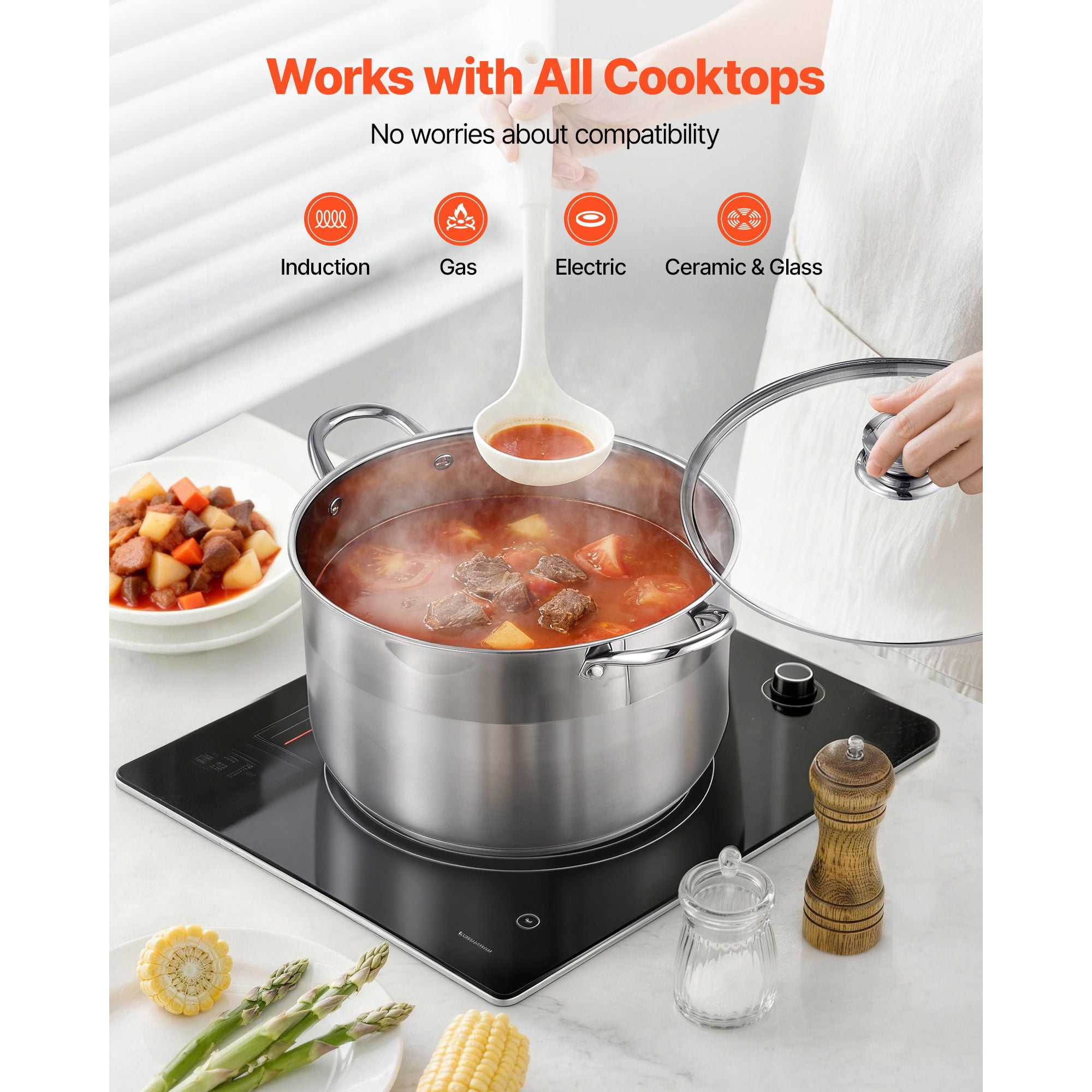 12-Quart Stainless Steel Stock Pot with Glass Lid, 304 Stainless Steel, Multi-Layer Base, Induction Compatible, for Soups Stews Pasta