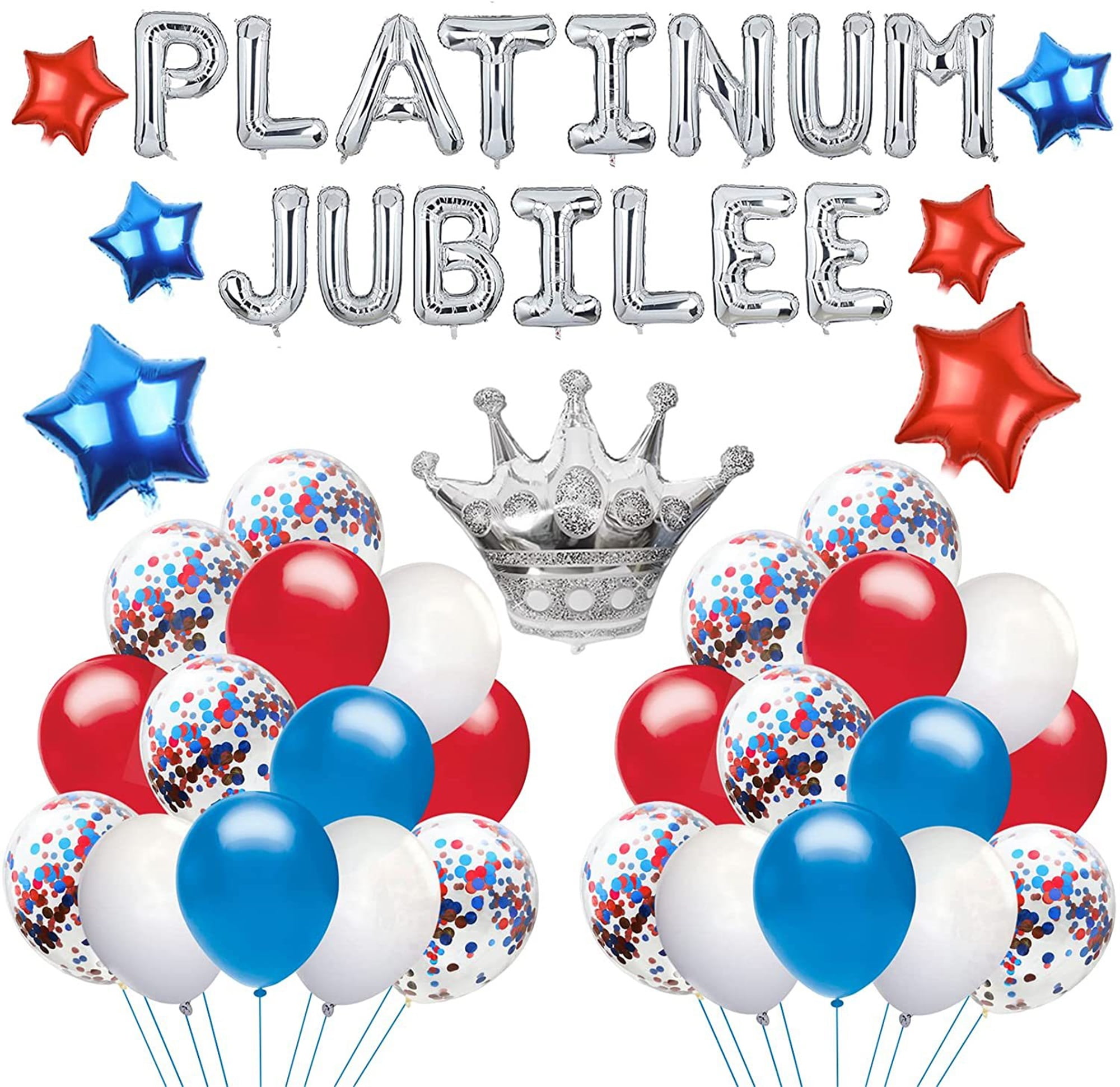 58Pcs Queens Platinum Jubilee Balloons Great Britain 70th Platinum