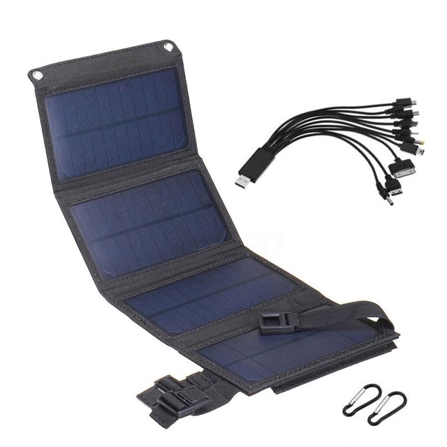 Seitruly Paneles solares USB plegables, 5V, IP65, impermeable, portátil, para el hogar, cargador de teléfono móvil, placa de carga de banco Electrónica Negro