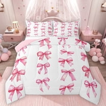 Homewish Cute Bow Tie Bedding Comforter Set,Ribbon Bowknot Twin Comforter Sets,White Pink Bedding Set For Girl Kids,Ultra Soft Home Decor Reversible,2 Pieces