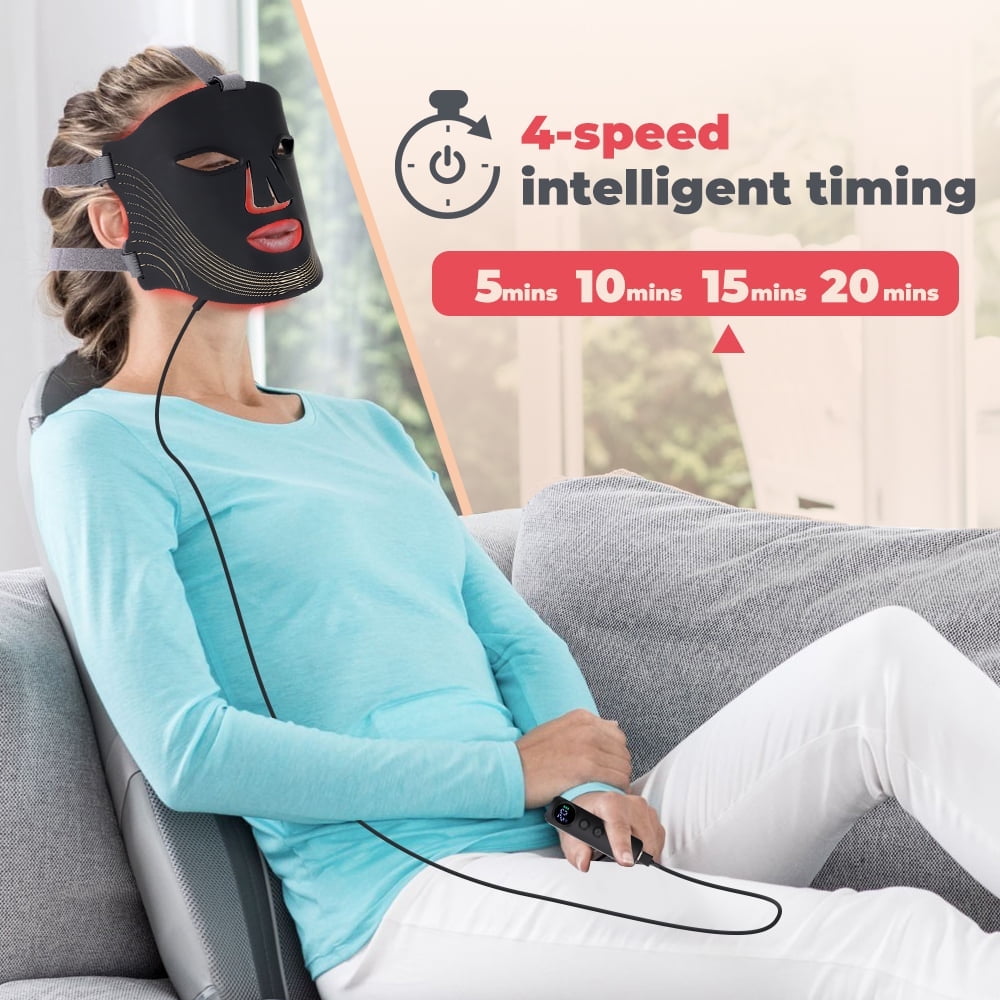 SUWU Led Face Mask Red Light Therapy Mask for Face, 7 Colors LED Facial Skin Care Mask with Remote, 3 Light Modes - Eye Protection - Timing Function - Portable Skincare Device Home Use 180 LED Beads