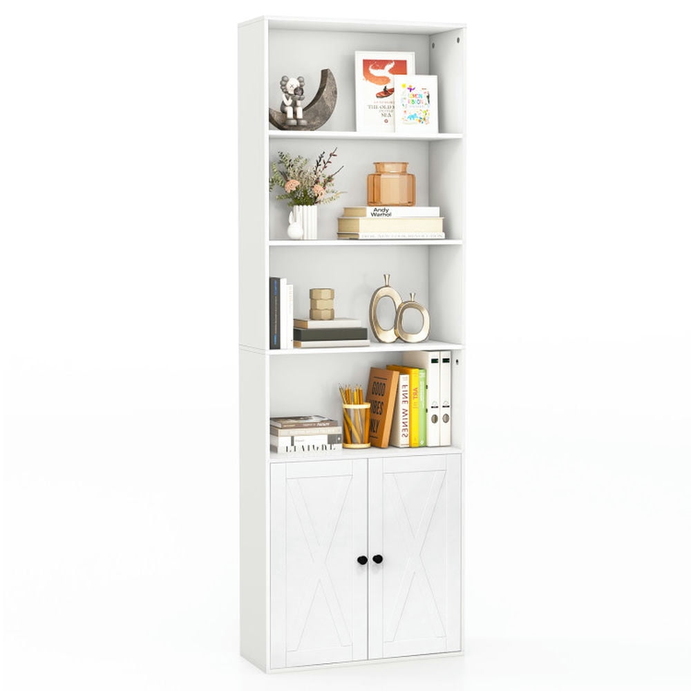 Demi Bonn 71" Freestanding Bookcase with 6 Shelves and 2-Door Cabinet, White