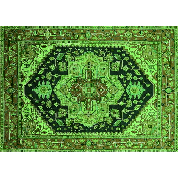 Ahgly Company Indoor Rectangle Geometric Green Traditional Area Rugs, 2' x 5'
