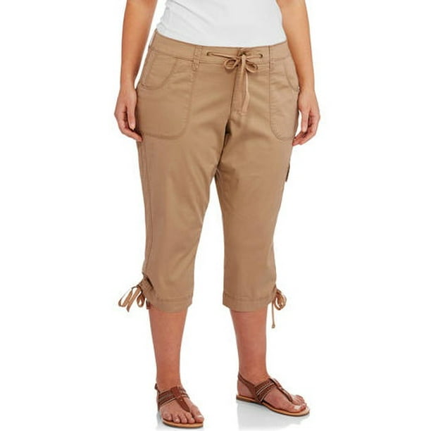 Faded Glory - Women's Plus-Size Cargo Capri with Half Elastic Back ...