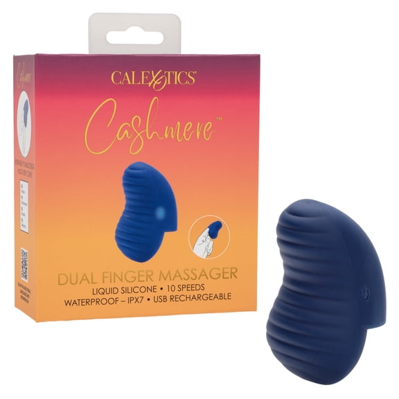 CalExotics Cashmere Dual Finger Massager Rechargeable Silicone Finger Vibrator, Blue