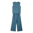 thumbnail image 7 of Womens Summer 2 Piece Outfits Cotton Fashionable Solid Color Sleeveless Top and Button Down Pants Lounge Set, 7 of 7