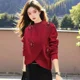 thumbnail image 2 of Suéter de lana con cuentas para mujer, ropa de moda sólida, otoño e invierno, nuevo, suelto, cuello medio alto, rojo, grueso, para viajar al trabajo, 2 of 5