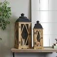 thumbnail image 2 of DecMode 2 Holder Brown Wood Lighthouse Style Decorative Candle Lantern, Set of 2, 2 of 9
