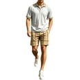 thumbnail image 2 of LEKWK 2 Piece Set for Men Plaid Short Sleeve Henley Collared Casual Tops and Elastic Waist Shorts Loose Fit Fashion Summer Beach Vacation Outfits, 2 of 7
