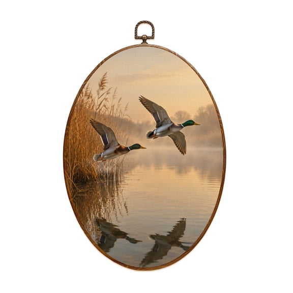 Canvas Wall Art Vintage Mallard Duck Hunting Countryside Wildlife Nature Pond Oval Framed Canvas Prints Vintage Wall Hanging Decor for Home Decorations 8.6"x11.4"