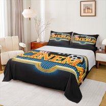 Manfei Vintage Movie Bed Sheets for Kid, Theater Film King Sheets, Black Blue Stripes Sheet Set, Lightweight Room Decor, 4 Pieces