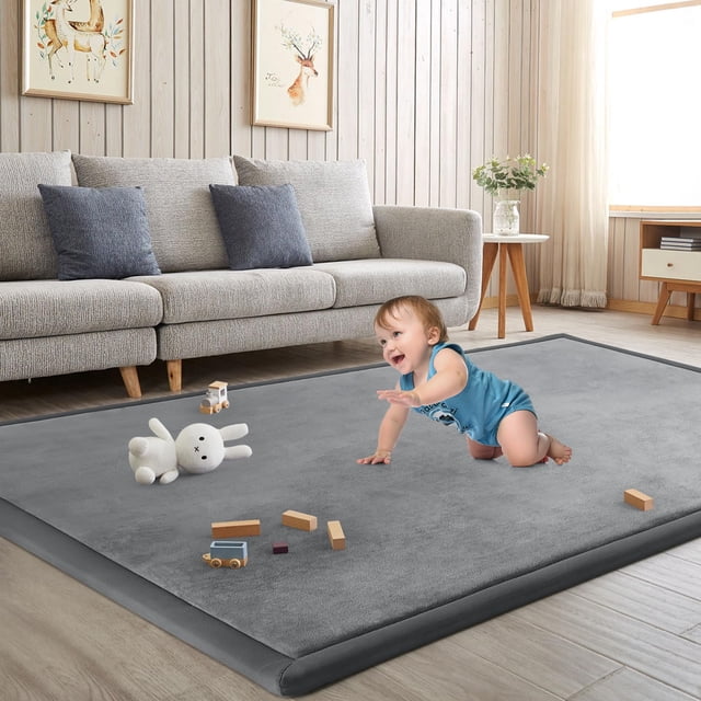 Tapete de juego para bebé ILPEOD 120 x 120 cm de espuma viscoelástica de 3,5 cm, gris