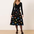 thumbnail image 2 of Valentines Day Dresses Fit and Flare Dress with Heart Print Pattern Ribbon Waist for Women Vintage Purple 3XL, 2 of 4