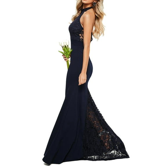 Lovskoo 2024 Wedding Guest Dresses for Women Evening Gown Halter Halter Lace Wedding Gown Long Cocktail Dresses 2023 Black