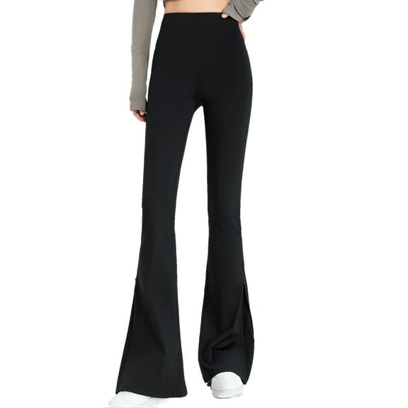 XWSHYW Pants for Women Womens Fashion Solid Color High Waist Leggings with Yoga Sport Elastic Zipper Flare Pants