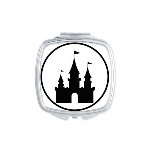 Amusement Park Castle Black Outline Square Mirror Portable Compact Pocket Makeup Double Sided Glass