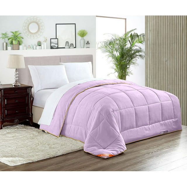 Wyoming King Comforter Solid Lilac 300 GSM Plush Siliconized Microfiber Fill Duvet Insert With 1000 Thread Count Egyptian Cotton Shell Fluffy Soft with Premium Piping & Pillowcases