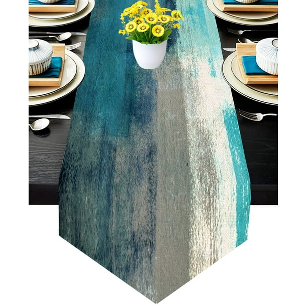 Modern Abstract Table Runner 13 x 72 Inch Long, Farmhouse Art Painting