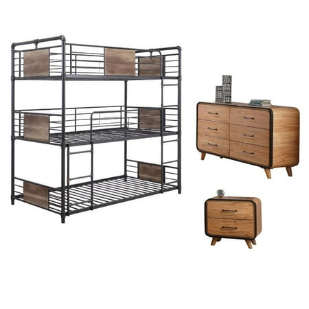 Carla 3 Piece Kids Triple Bunk Bed With 6 Drawer Dresser And