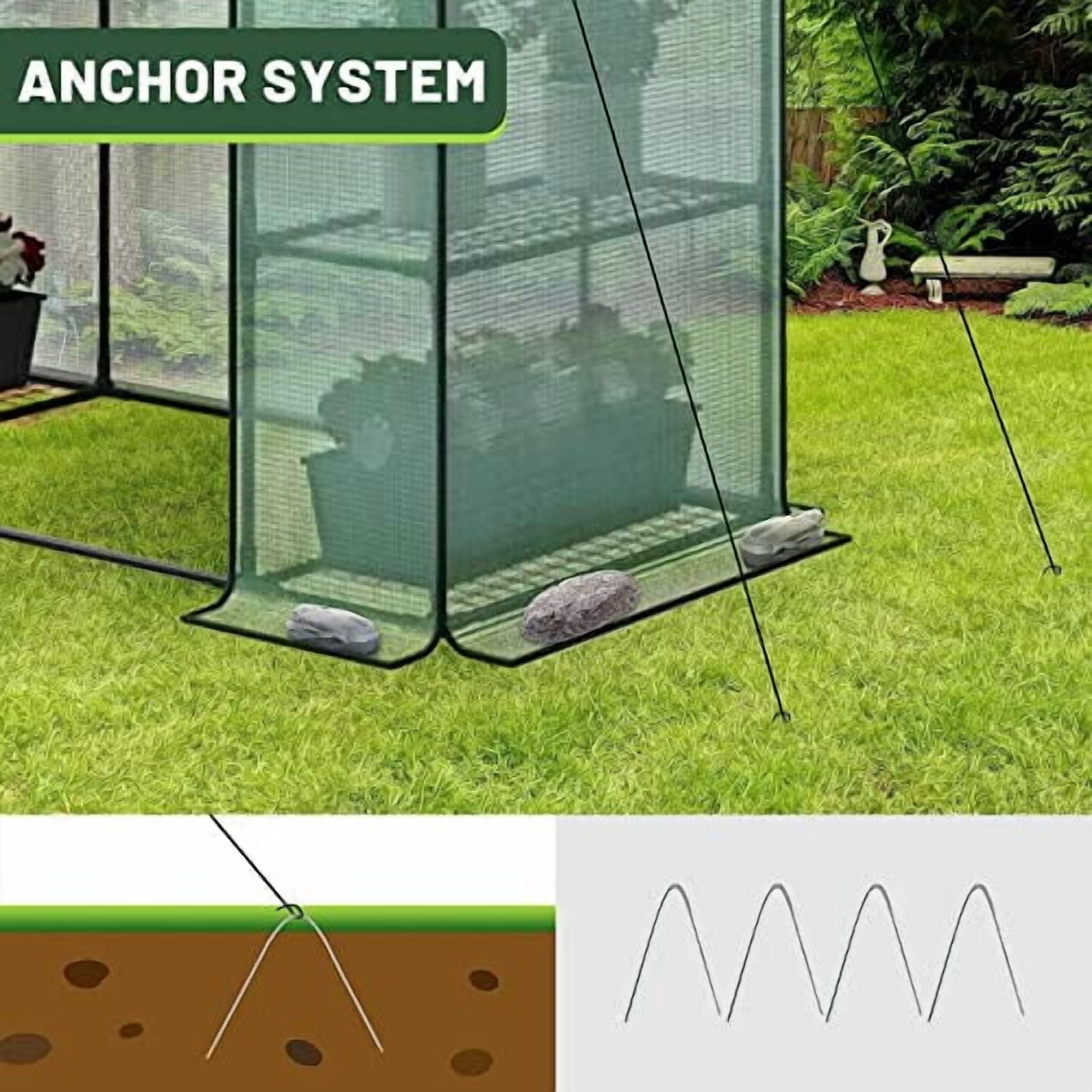 Outdoor Portable Walk-in Greenhouse 3 Tiers 6 Shelves w/ Durable Cover Roll Up Zipper Door Steel Frame Windows Greenhouse w/ Ground Pegs, Ropes for Garden, Patio, Backyard