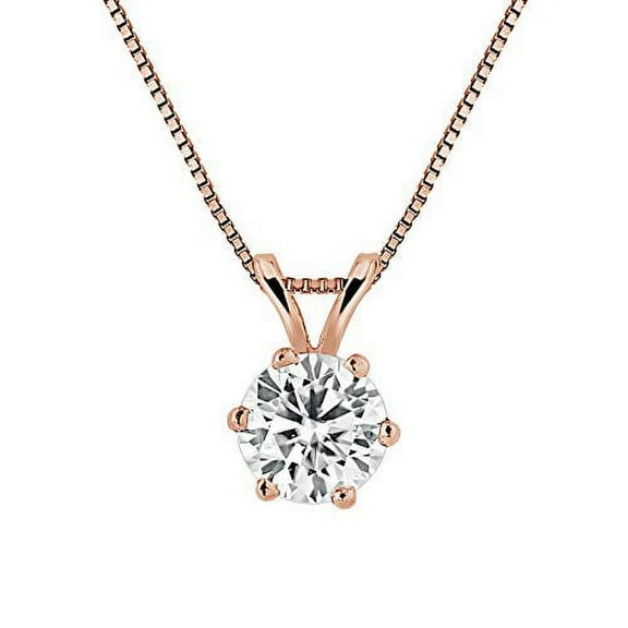 14K Rose Gold Round 6-Prong Solitaire Moissanite Pendant Necklace (1/2ct TGW, 5mm, O.White) 16 to 18-inch by Diamond Wish
