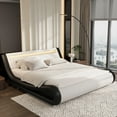 thumbnail image 3 of Sifurni King size Wave-Like Curve Deluxe Upholstered Modern Bed Frame with LED Headboard, Black+White, 3 of 10