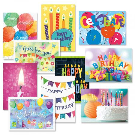 Graphic Birthday Greeting Cards Value Pack – Set of 20 (10 Designs), Large 5 x 7 inches, Envelopes Included, by