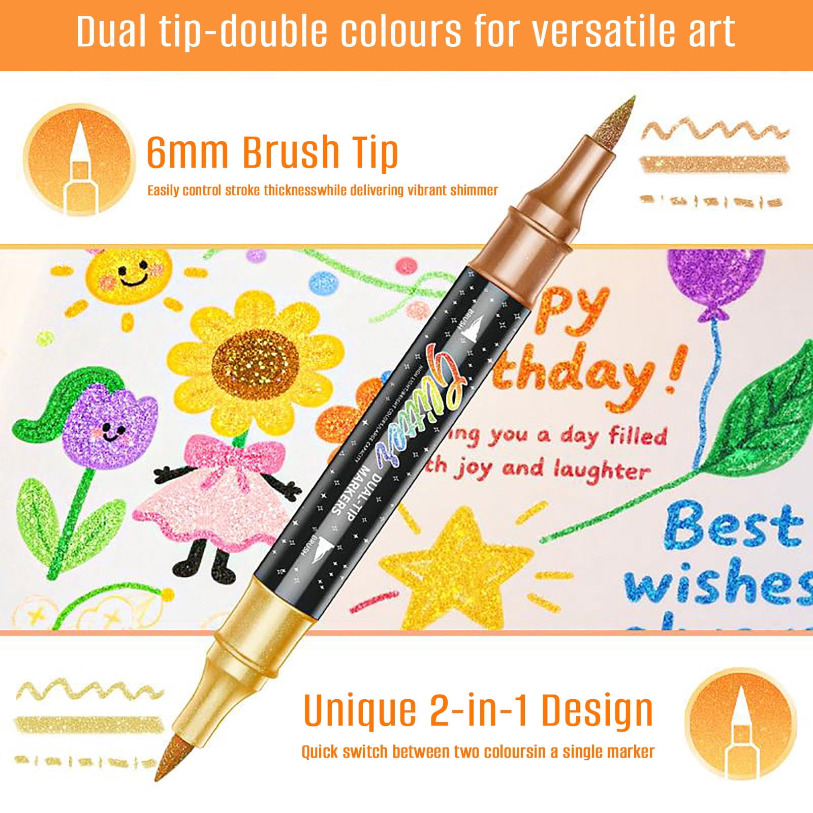 72 Colors Glitter Effect Brush Markers Pens, Glitter Markers Pens Dual Tip, Glitter Brush Markers Glitter Paint Pens, for Cards DIY Crafts