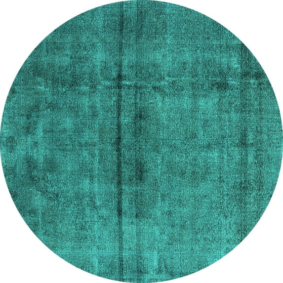 Ahgly Company Machine Washable Indoor Round Oriental Turquoise Blue Industrial Area Rugs, 4' Round