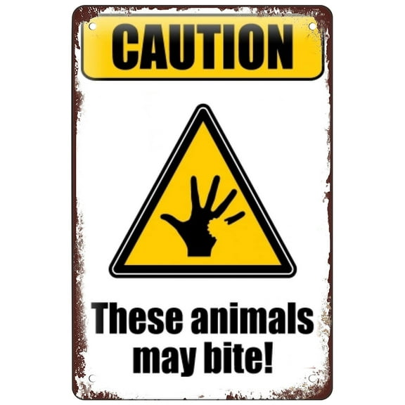 Caution These Animals Could Bite Bitten Hand Funny Bar Wall Decor Home Decor Retro Sign Tin Sign 12 X 8 Inches
